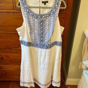 Lands' End Grecian Inspired Embroidered Linen Dress 18W